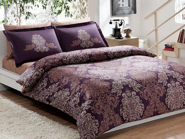 Постельное белье из сатина DELUX ELEGANCE PAVONA фиолетовое семейное от Tac(Турция) - купить по низкой цене в интернет магазине Шок-Сток
